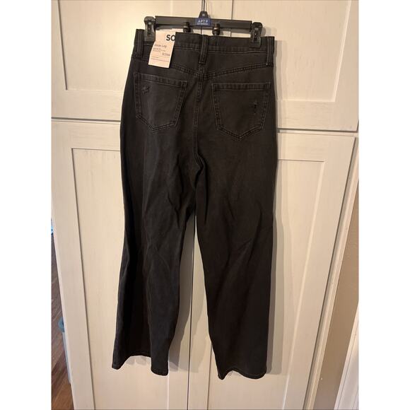 SO Super High Rise Mom Jeans SZ 9 29W - Black WIDE Leg Distressed Relax Fit NWT - Picture 4 of 9
